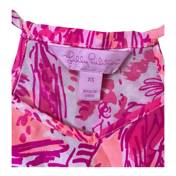Lilly Pulitzer Dusk Racerback Cami Tank Cheek Melon Rule Breakers 100% Silk XS - Picture 2 of 6